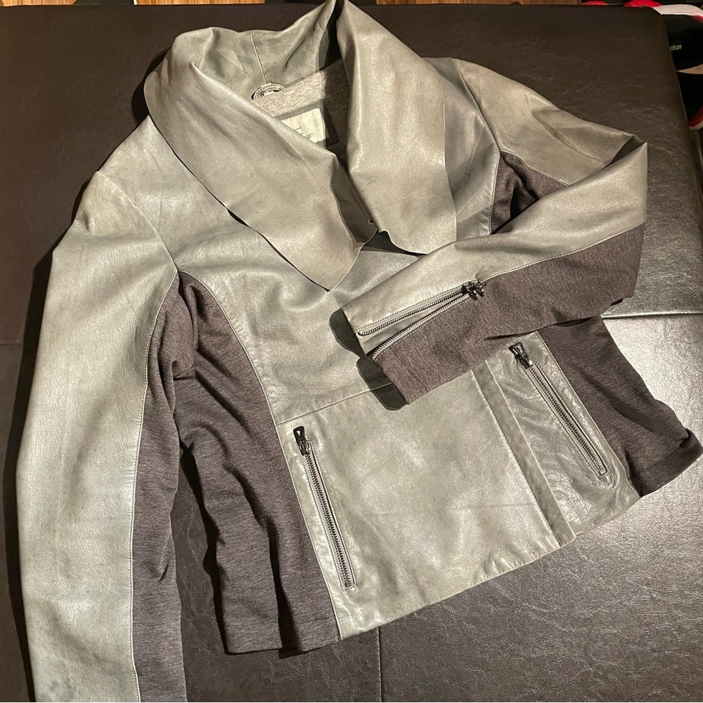 Women Genuine Leather Gray Moto Jacket size XL